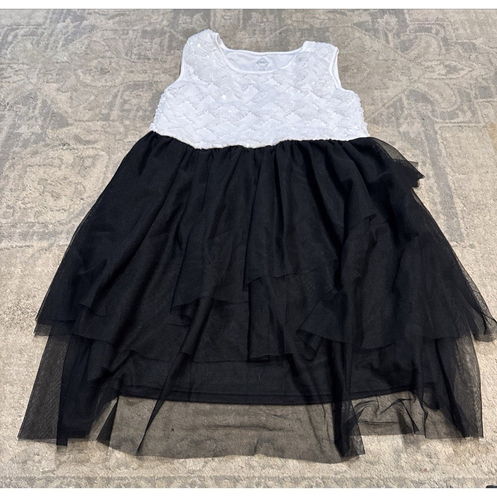 Wonder Nation Youth Girls White Sequin Black Layer Tulle dress  Sz XL 14/16 nice